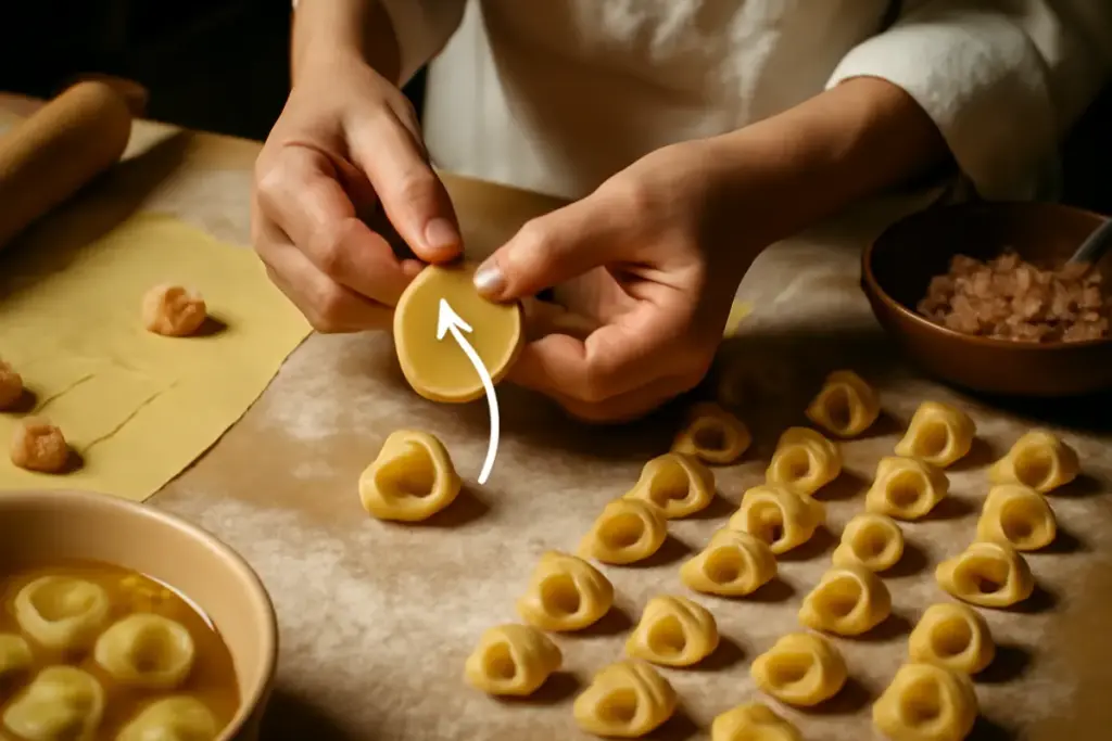 Ricetta autentica per i tortellini in brodo: il modo corretto di chiudere la sfoglia senza rischi di apertura