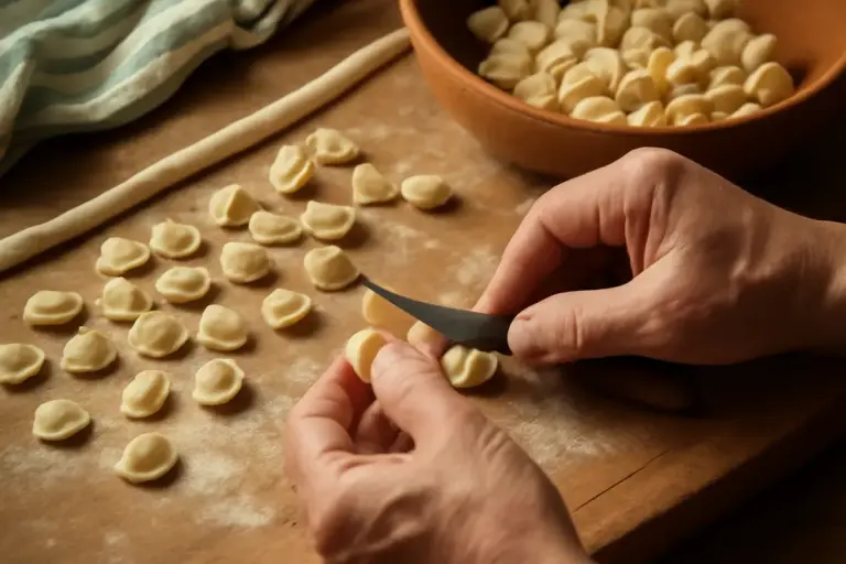 Orecchiette classiche pugliesi: come formarle a mano per una superficie ruvida che trattiene il sugo